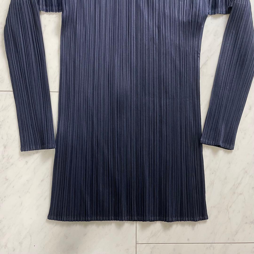 プリーツプリーズ イッセイミヤケ 長袖カットソー トップス ハイネック ネイビー