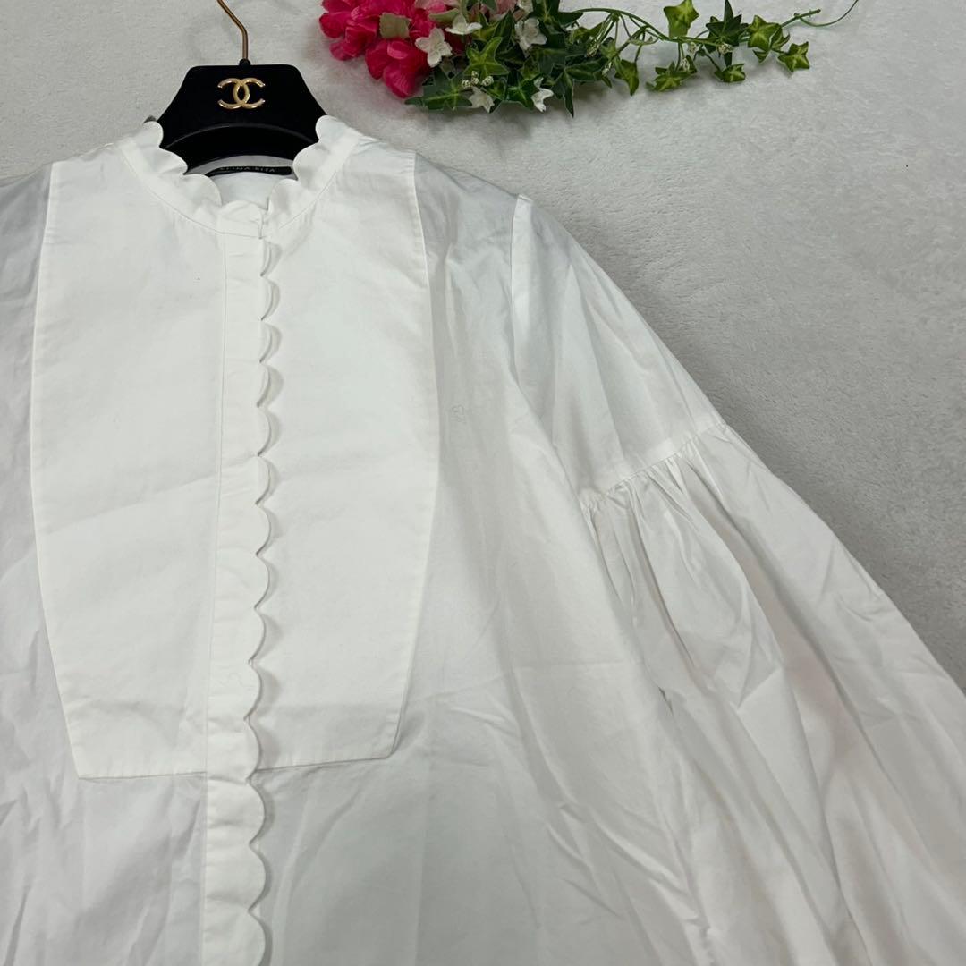 K41 M ケイナリタ スカラップパフスリーブ ブラウス ホワイト レディース