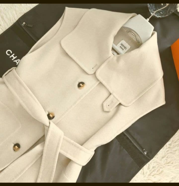 訳あり　HERMES　エルメス幻のジレ　カシミヤ100　ベージュ　ダブルフェイス