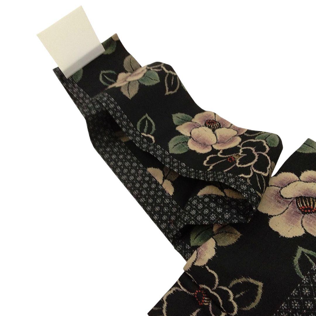 軽装帯 つけ帯 作り帯 ワンタッチ帯 椿　紬　黒　名古屋帯　正絹　#867