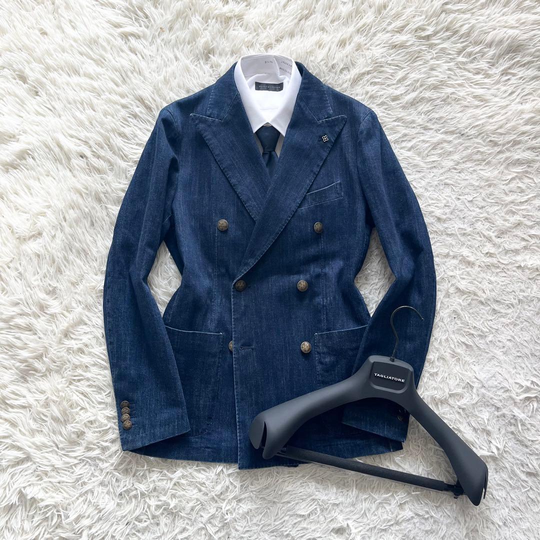 <美品>TAGLIATORE デニム インディゴ ダブル ジャケット サイズ44