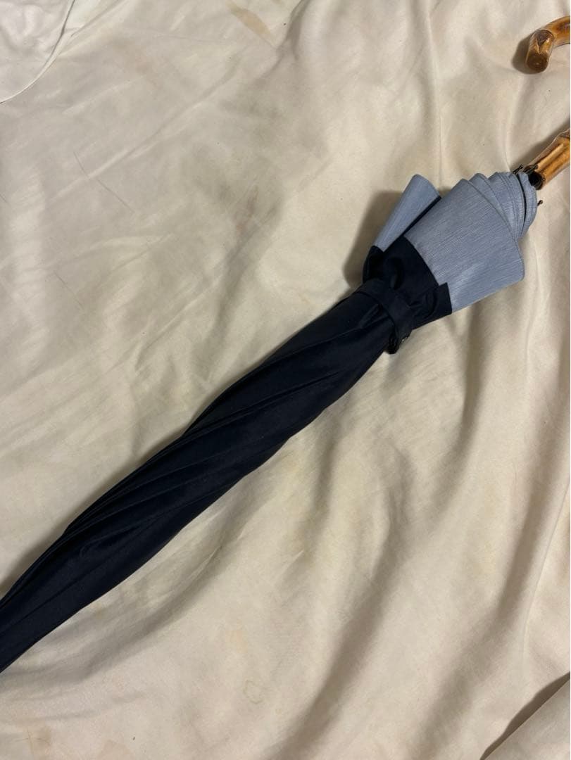 サンバリア100 Mサイズ コンビ(ネイビー, 竹手元) 完全遮光 長傘