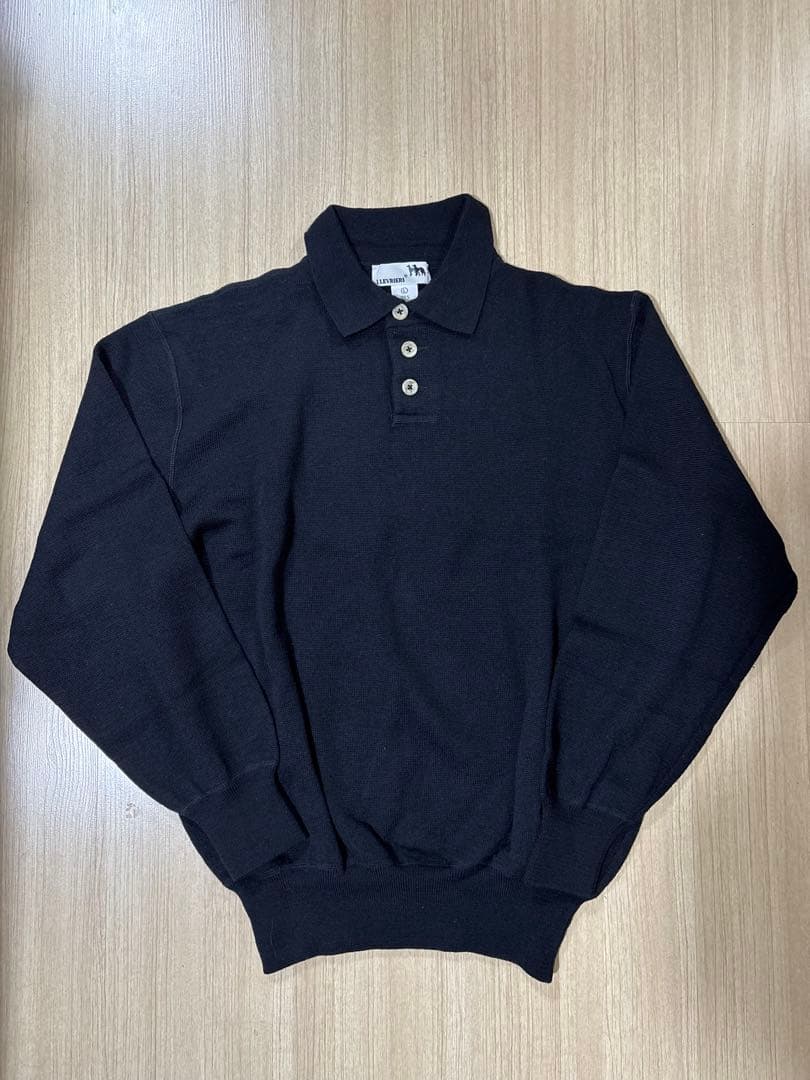 美品　90s イタリア製　メリノウール　ポロニット　サイズL ブラック