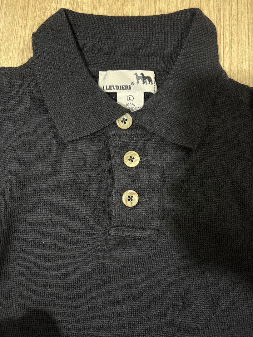 美品　90s イタリア製　メリノウール　ポロニット　サイズL ブラック