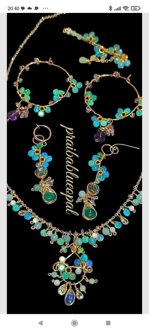 14Kgf 高品質 パライバブルー オパール ブルートパーズ　ネックレス