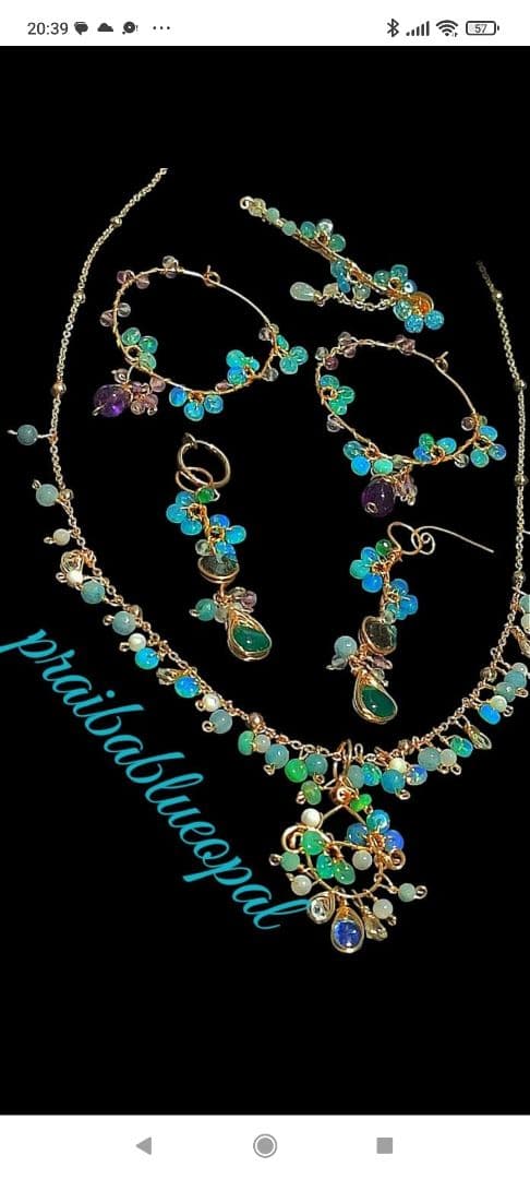 14Kgf 高品質 パライバブルー オパール ブルートパーズ　ネックレス