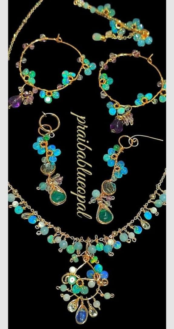 14Kgf 高品質 パライバブルー オパール ブルートパーズ　ネックレス