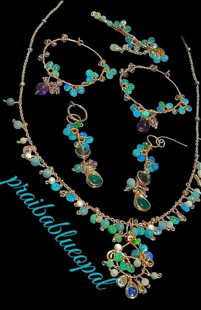 14Kgf 高品質 パライバブルー オパール ブルートパーズ　ネックレス