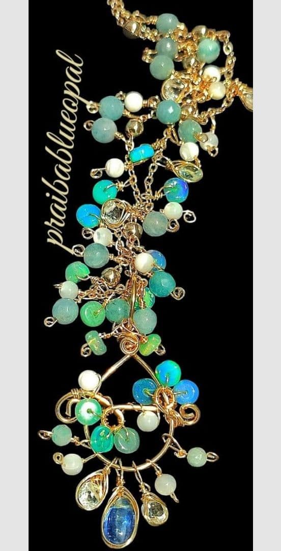 14Kgf 高品質 パライバブルー オパール ブルートパーズ　ネックレス