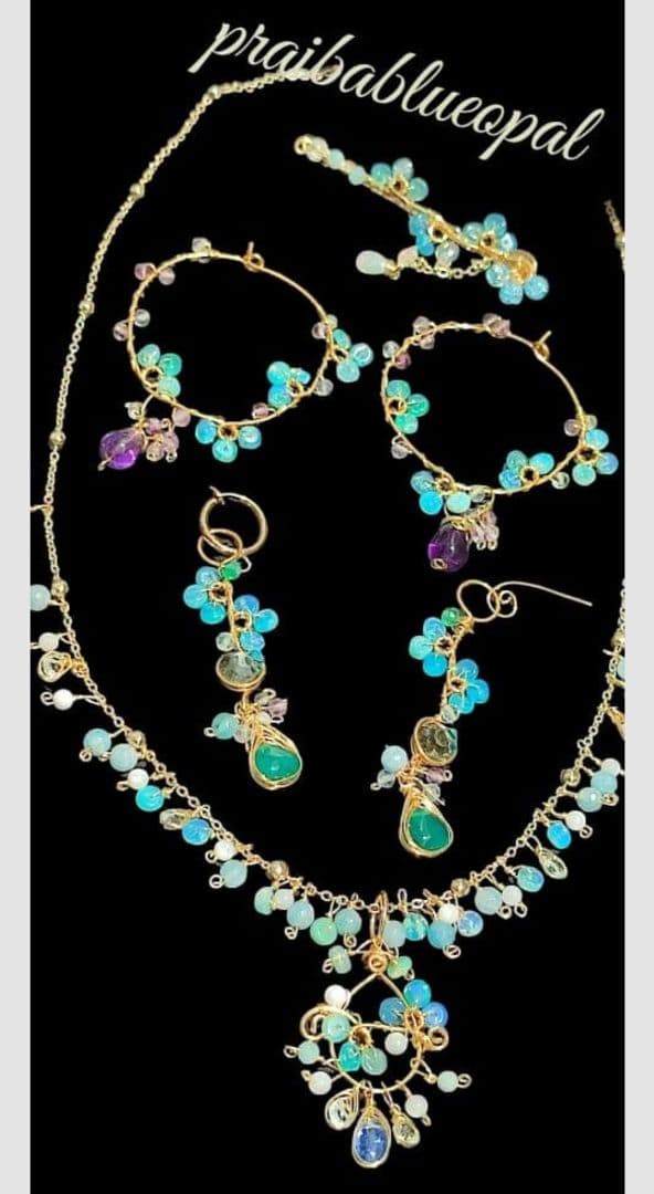 14Kgf 高品質 パライバブルー オパール ブルートパーズ　ネックレス