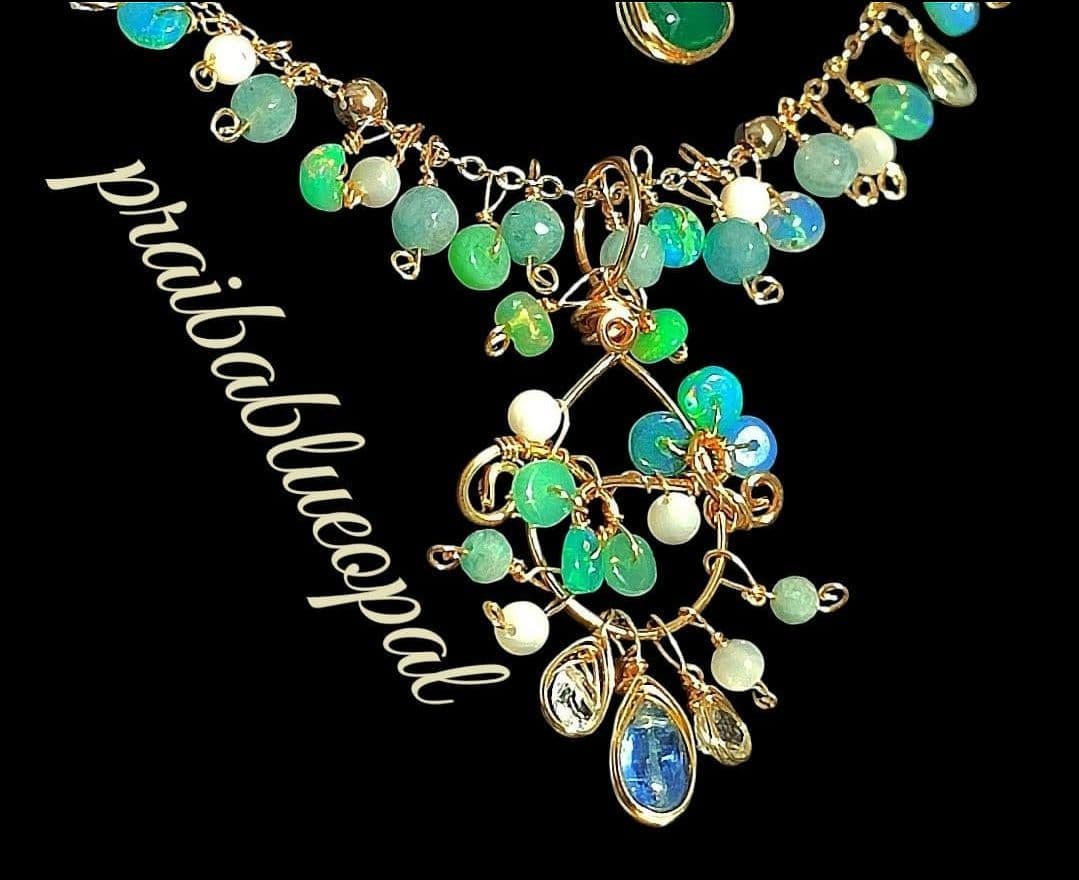 14Kgf 高品質 パライバブルー オパール ブルートパーズ　ネックレス