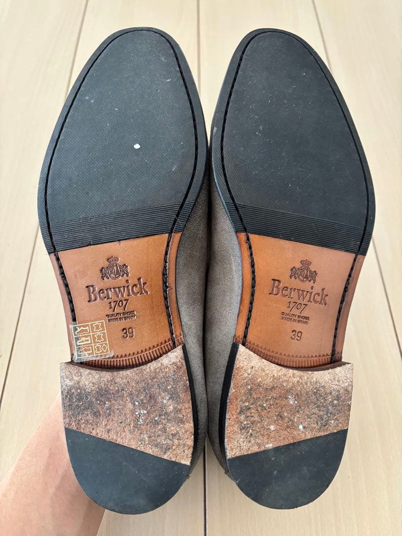 【未使用級】Berwick グレー スエード ダブルモンク ローファー 39