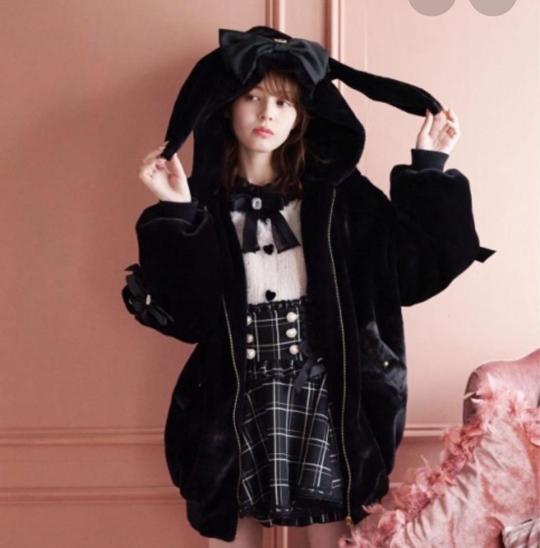 LIZLISA うさみみフードファーブルゾン アウター ブラック