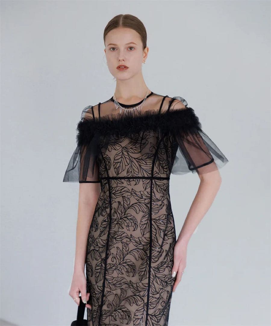 LEJA 3WAYフラワーチュールアシンメトリーIラインドレスワンピース