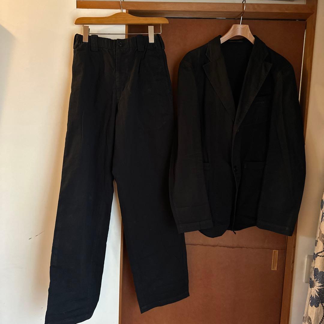 ヨウジヤマモト　プール　オム ブラック 綿　麻セットアップスーツ