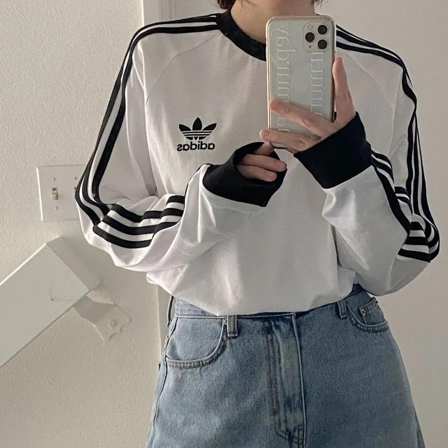 アディダス ロンT Mサイズ 長袖 Tシャツ スリーストライプス 白