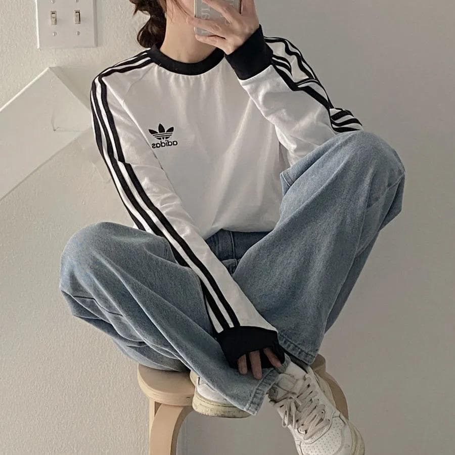 アディダス ロンT Mサイズ 長袖 Tシャツ スリーストライプス 白