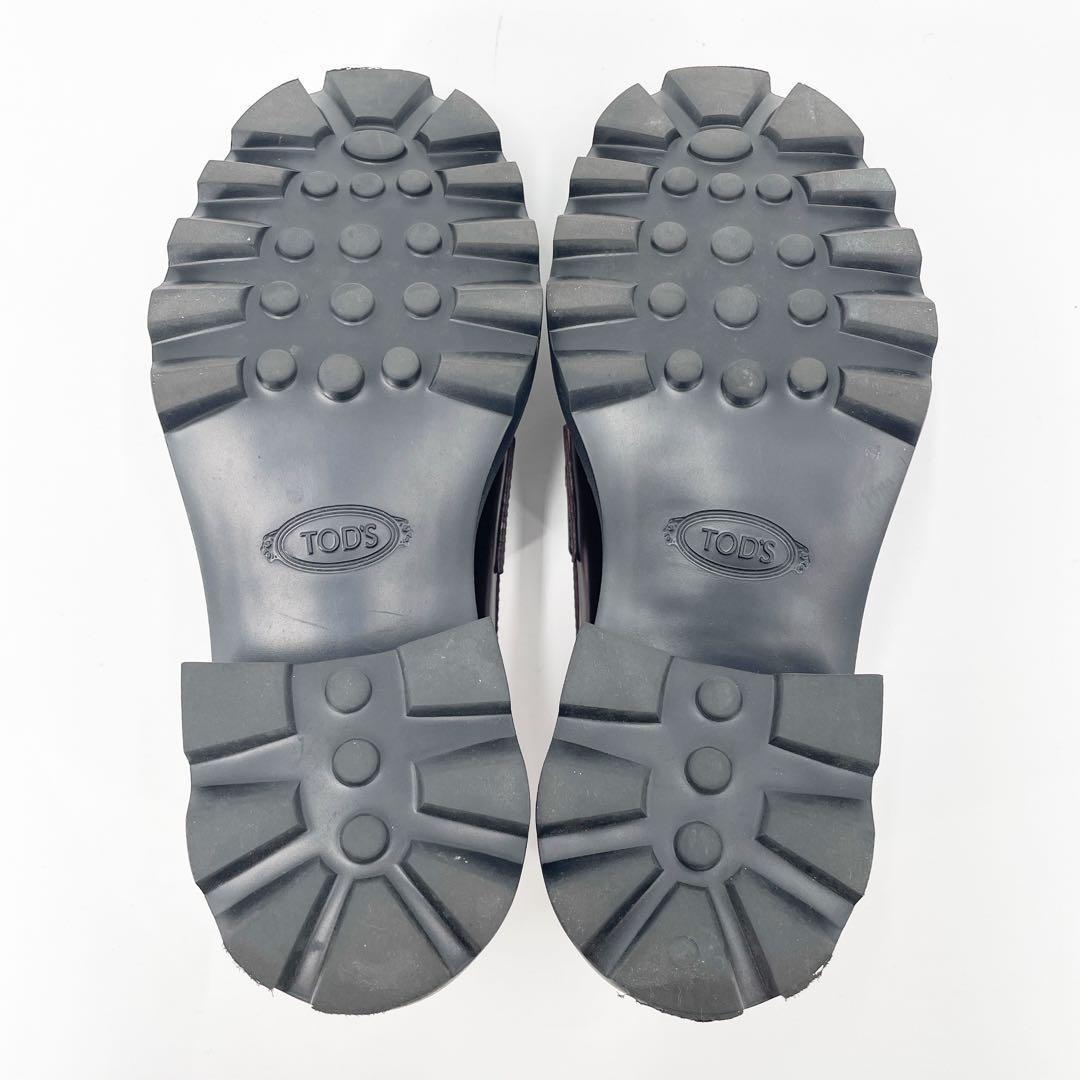 美品　トッズ　T金具　ローファー　革靴　ヒール　厚底　バーガンディ　レザー