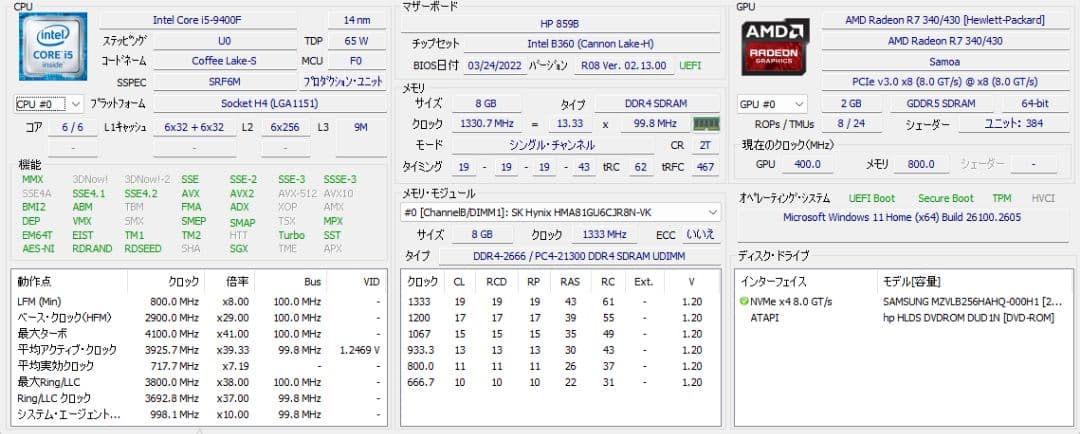 HP スリムデスクトップPC i5-9400F Windows11