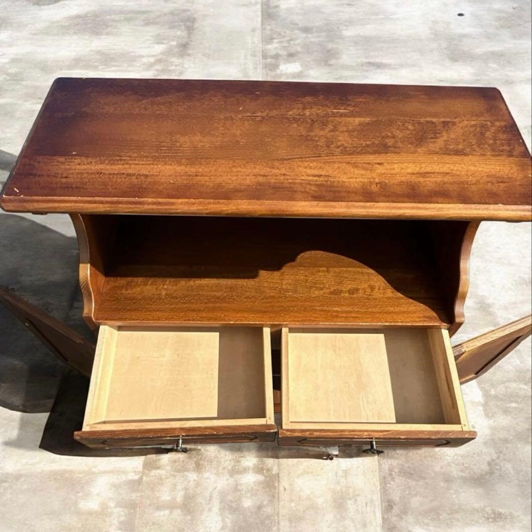 80sカリモク コロニアル観音扉 カントリーキャビネット電話台 ブラウン