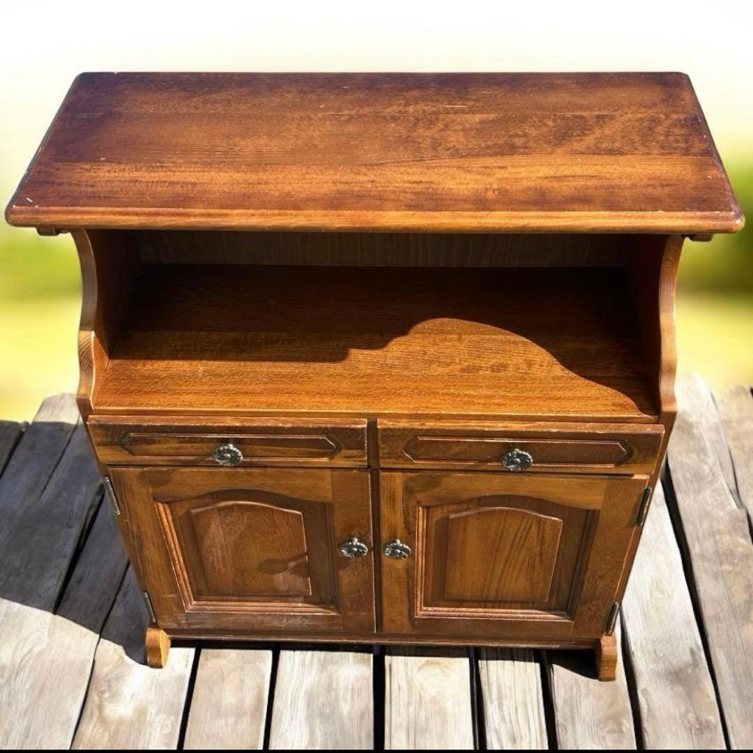 80sカリモク コロニアル観音扉 カントリーキャビネット電話台 ブラウン