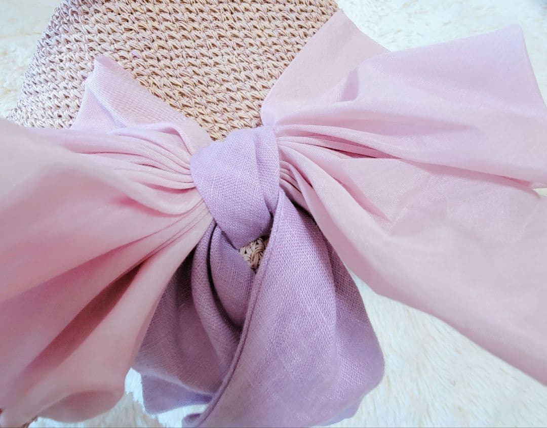 【CA4LA】リボン ストローハットカシラ　リボン 麦わら帽子　ピンク