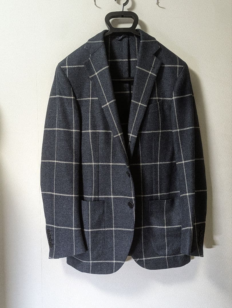 エリコフォルミコラ ジャケット ウィンドウペーン ネイビー 46 ナポリ仕立て