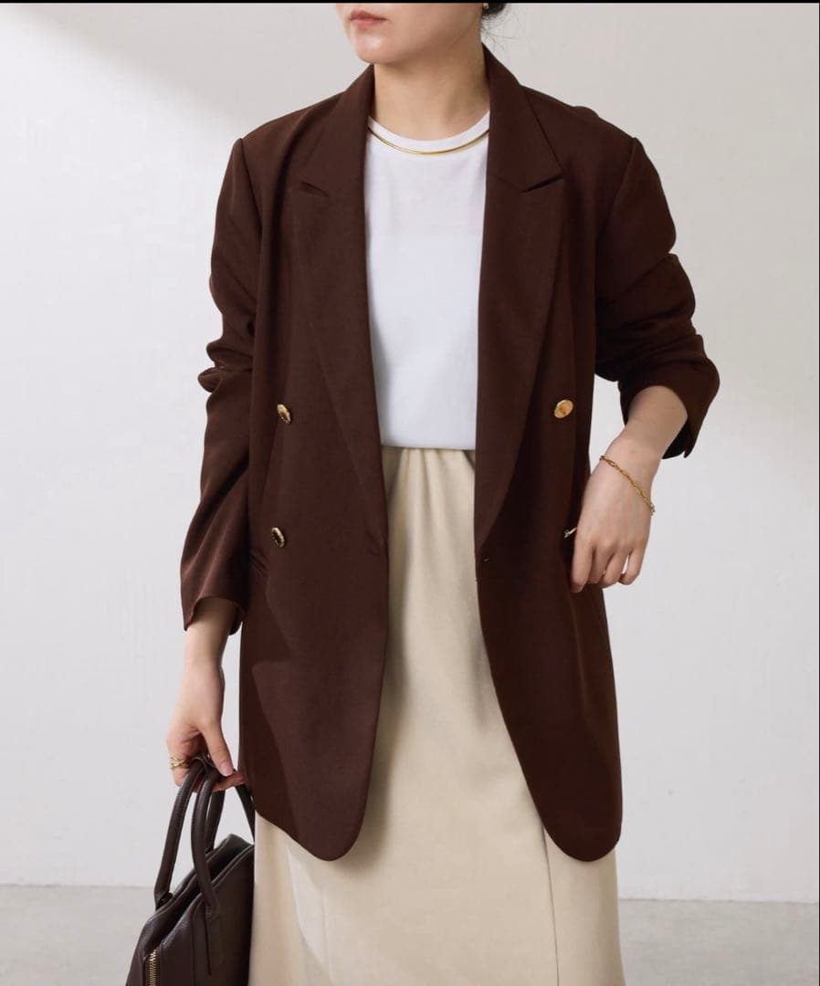 ウールライクダブルジャケット　ブラウン