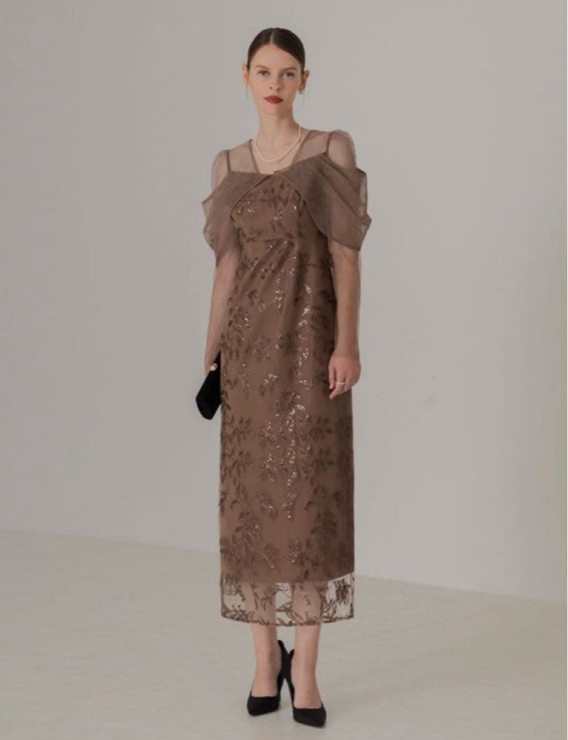 チュールロングスリーブリーフIラインワンピースドレス結婚式パーティー二次会成人式