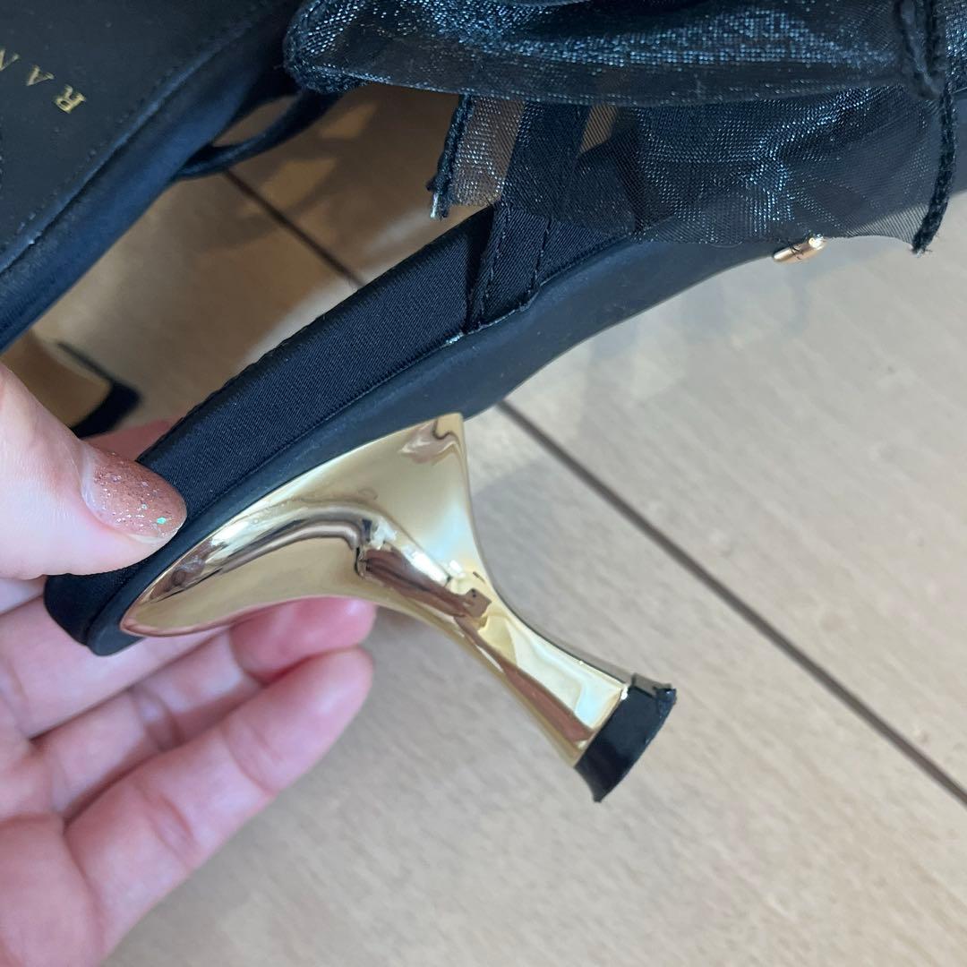 RANDA シフォンリボンハートミュールパンプス 25.5cm ブラック ランダ