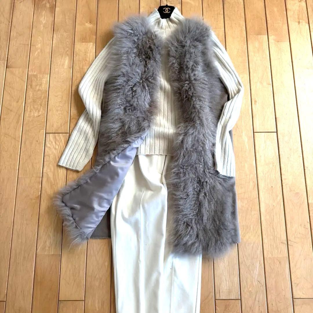 イタリア製　カシミヤファー&ウール100 ジレベスト