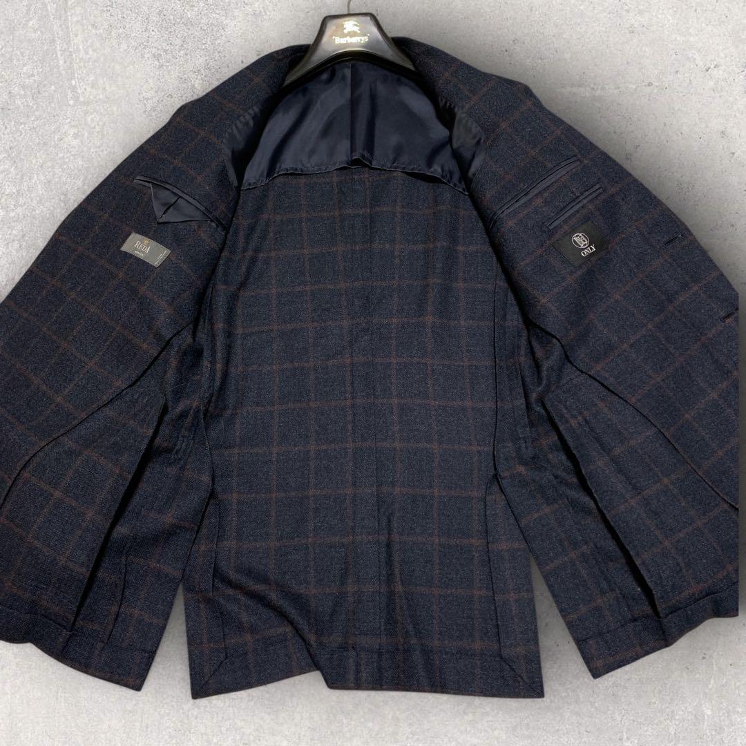 ONLY セットアップシングルスーツ REDA生地 チェック柄 ネイビー