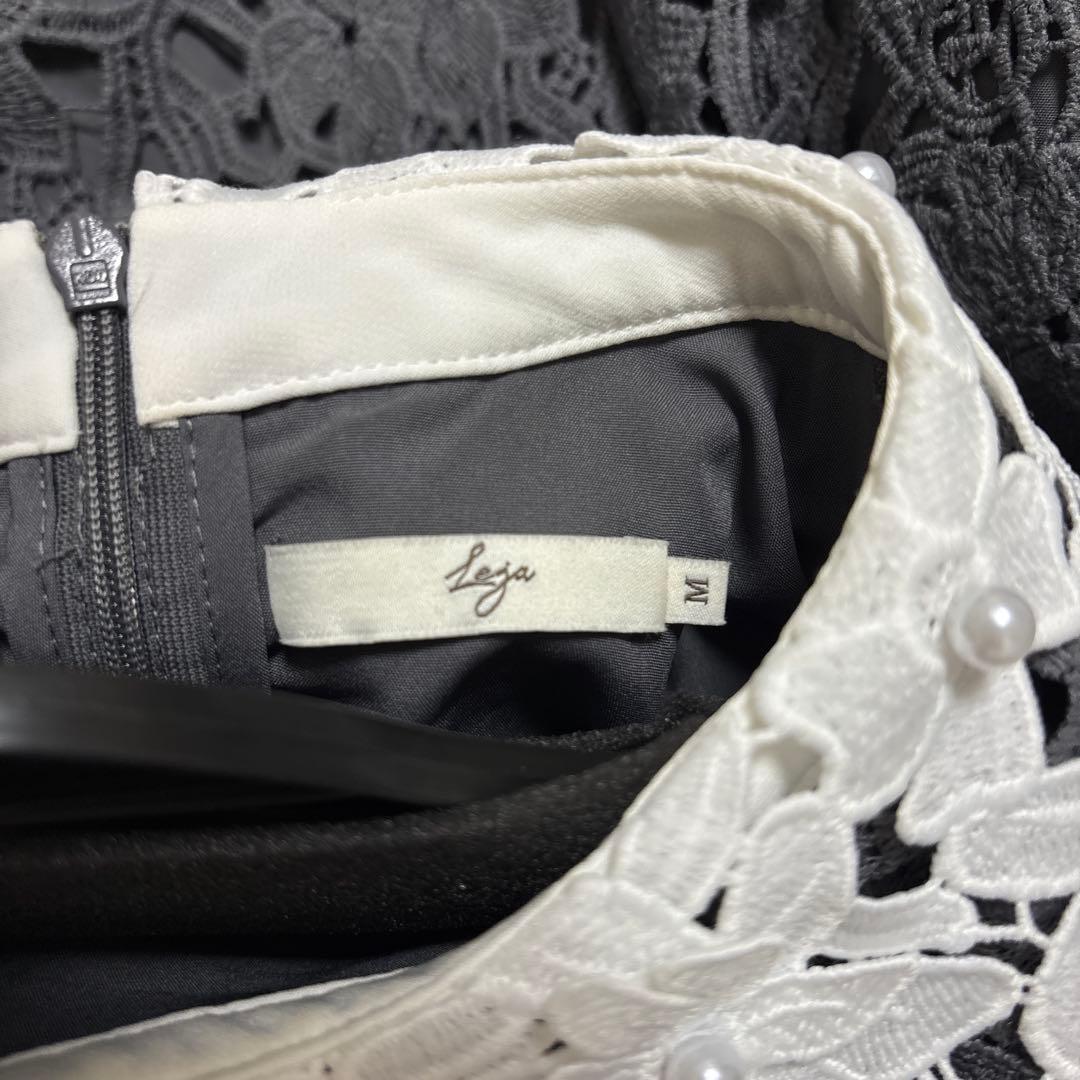 Leja 花柄レースカラースパンコールAラインワンピースドレス