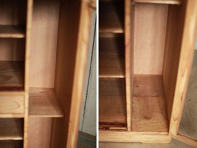 古い木枠のガラス戸棚　小引き出し2杯　食器棚　水屋　キャビネット　古家具　古民家