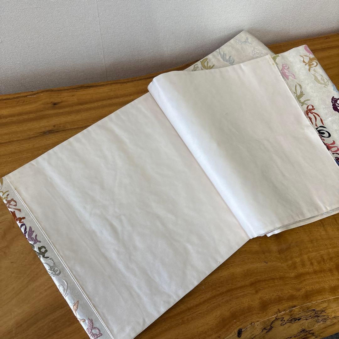 多色模様 袋帯 天女　刺繍　正絹　全通