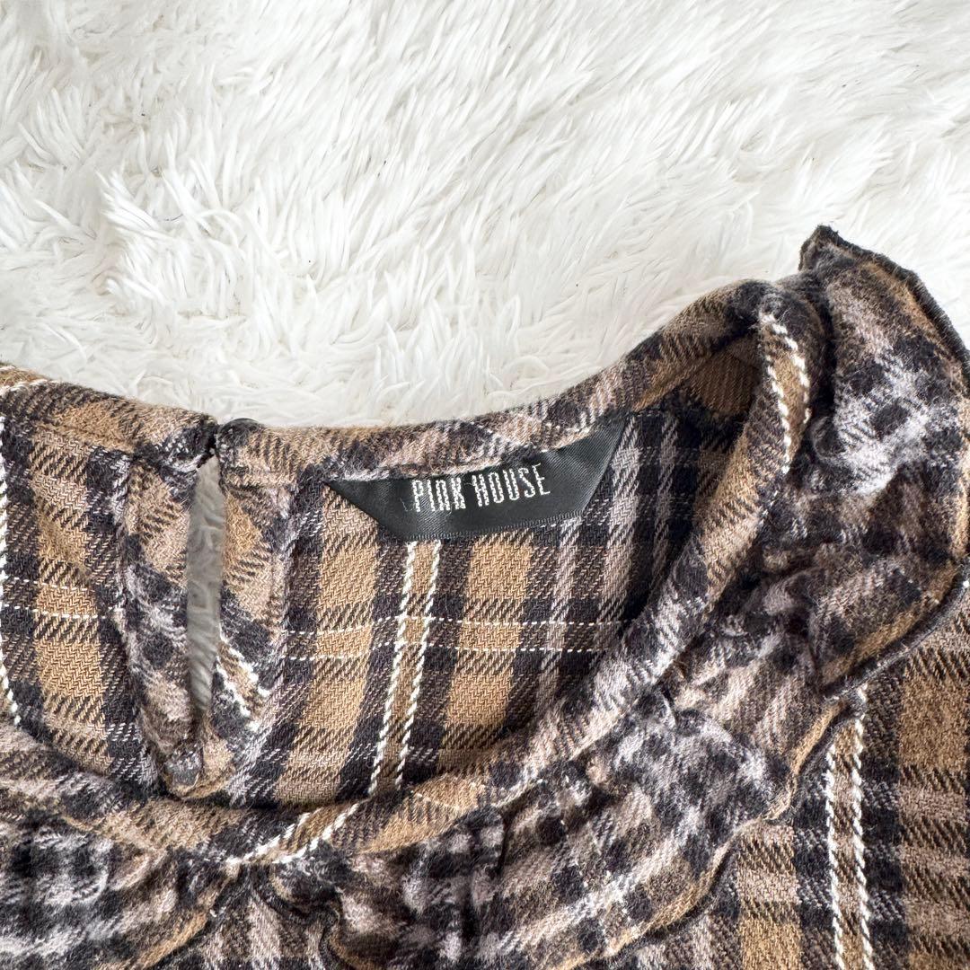 【ピンクハウス 】パフスリーブ　ワンピース チェック ネル素材 フリル　ガーリー