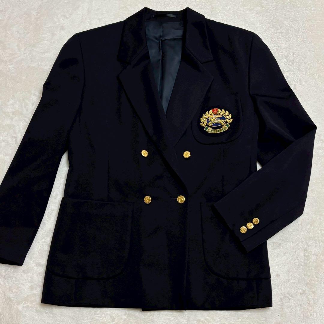 BURBERRY ダブル 紺ブレ 金ボタン テーラードジャケット エンブレム