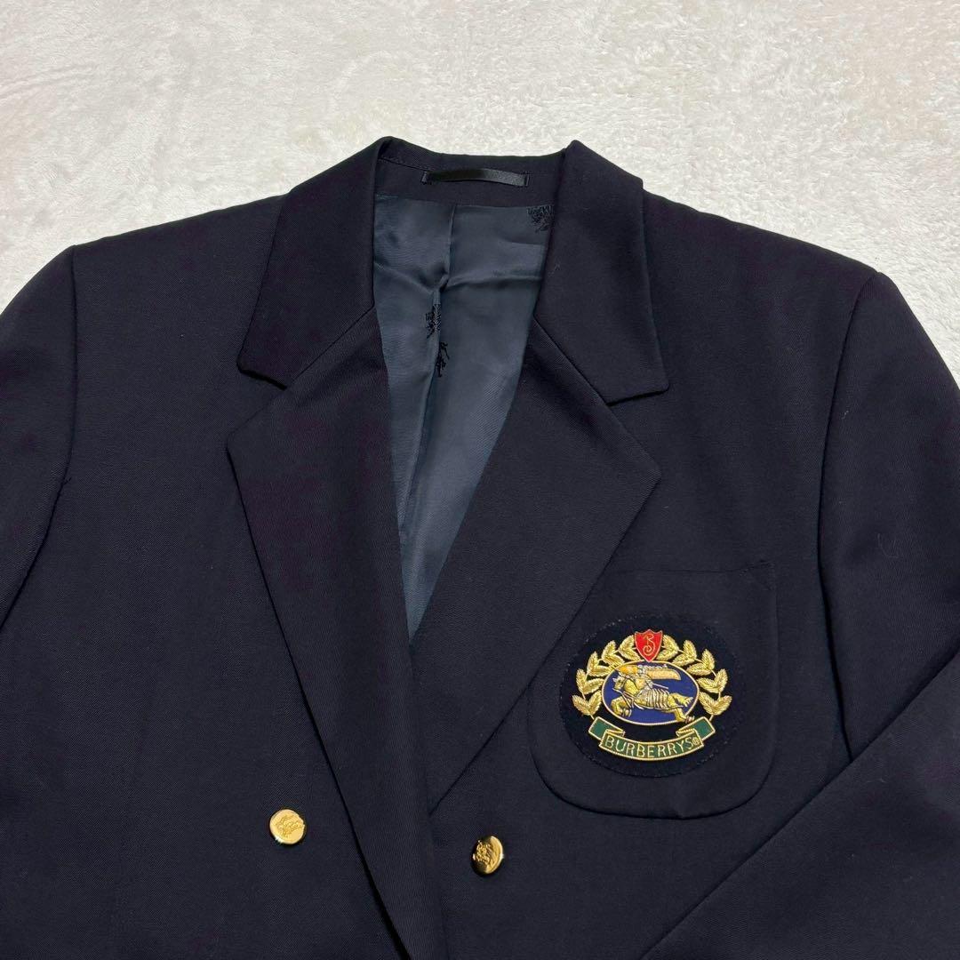 BURBERRY ダブル 紺ブレ 金ボタン テーラードジャケット エンブレム