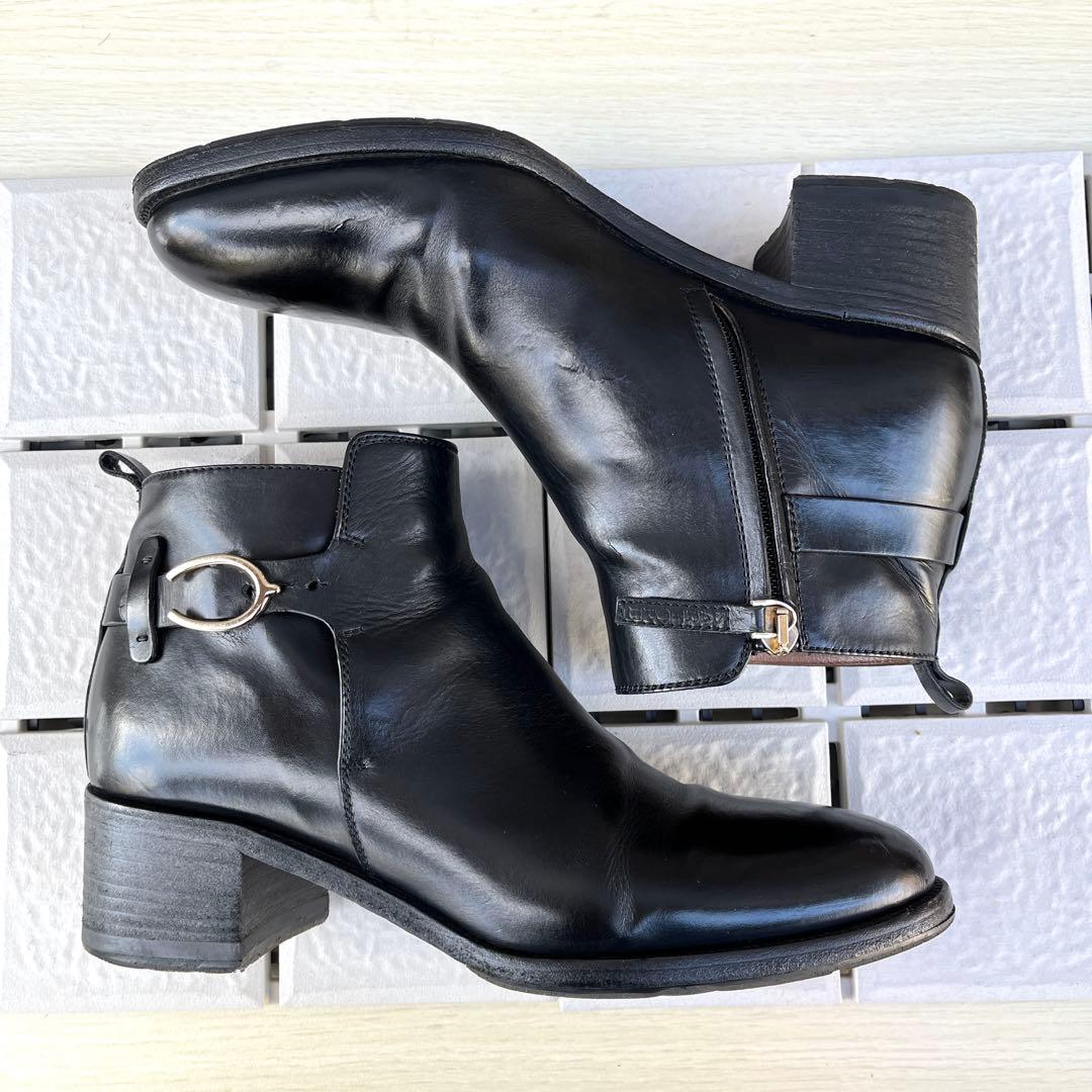 37 SARTORE ショートブーツ　ブーティ　黒　レザー　ファスナー　24