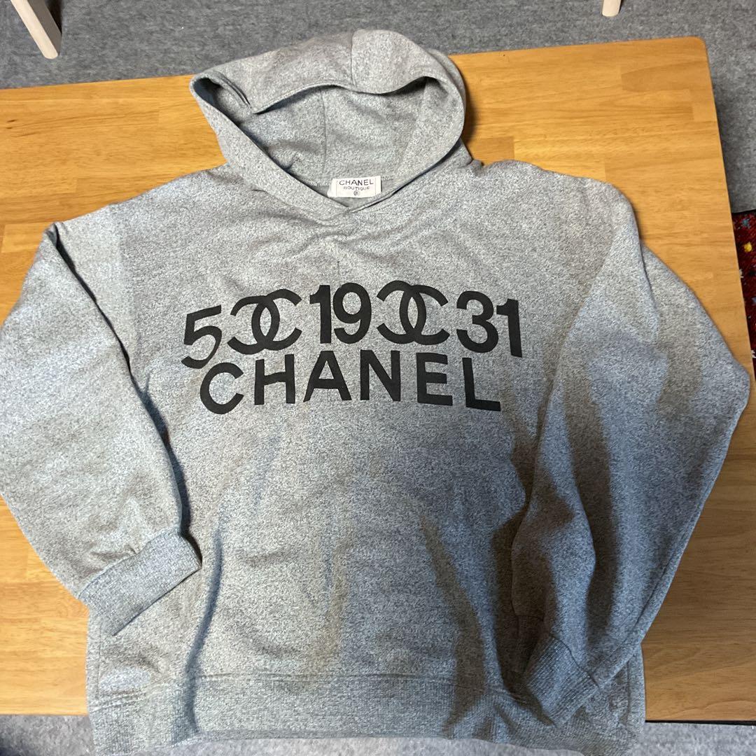 シャネル⭐︎CHANELオールドビンテージ裏起毛ロゴパーカーグレー