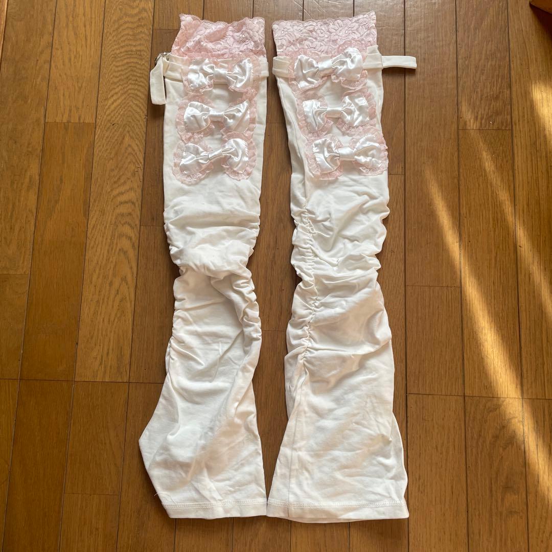ラパフェ　リボン付きホワイトレッグウォーマー　難あり