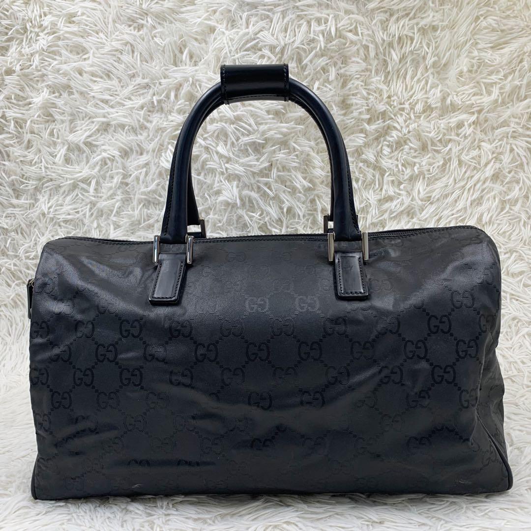 【✨美品✨】 グッチ GG柄 ナイロン レザー ボストンバッグ ブラック