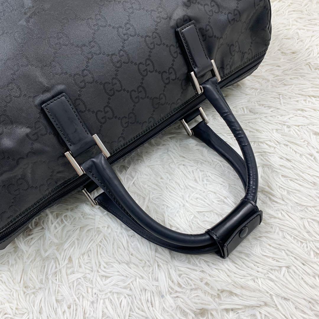 【✨美品✨】 グッチ GG柄 ナイロン レザー ボストンバッグ ブラック