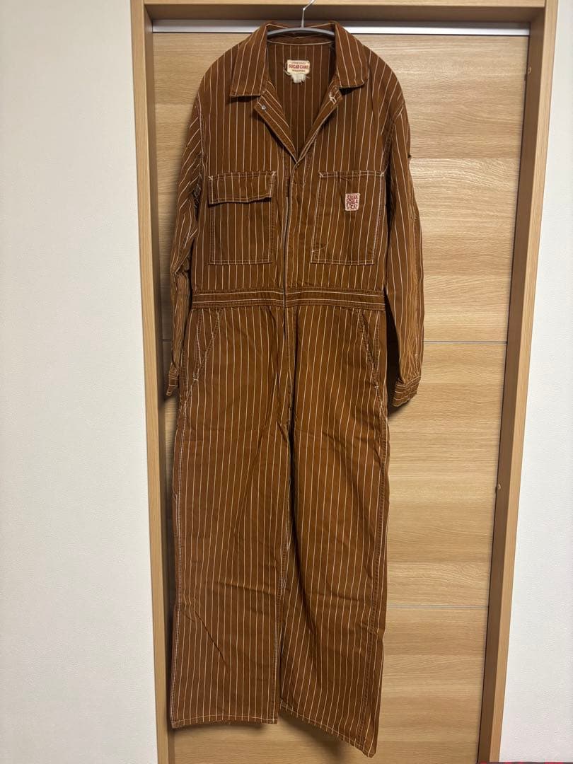 SUGAR CANE ストライプ オーバーオール ブラウン