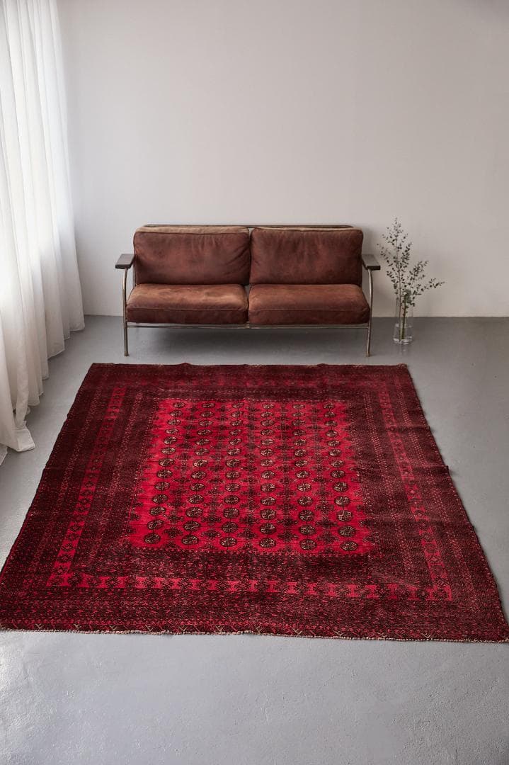 大型ヴィンテージラグ　トライバルラグ　トルクメン族（287×200cm）赤　黒