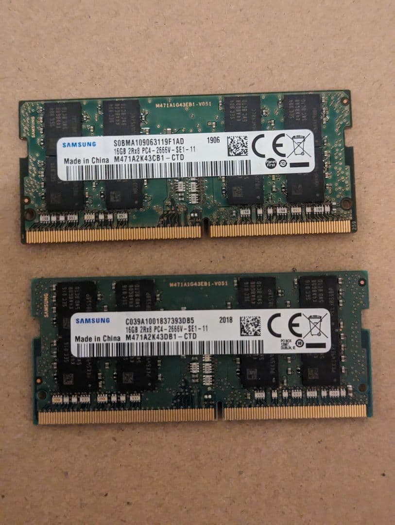 Samsung 32GB(16GB2枚) DDR4 2666MHzノート用メモリ