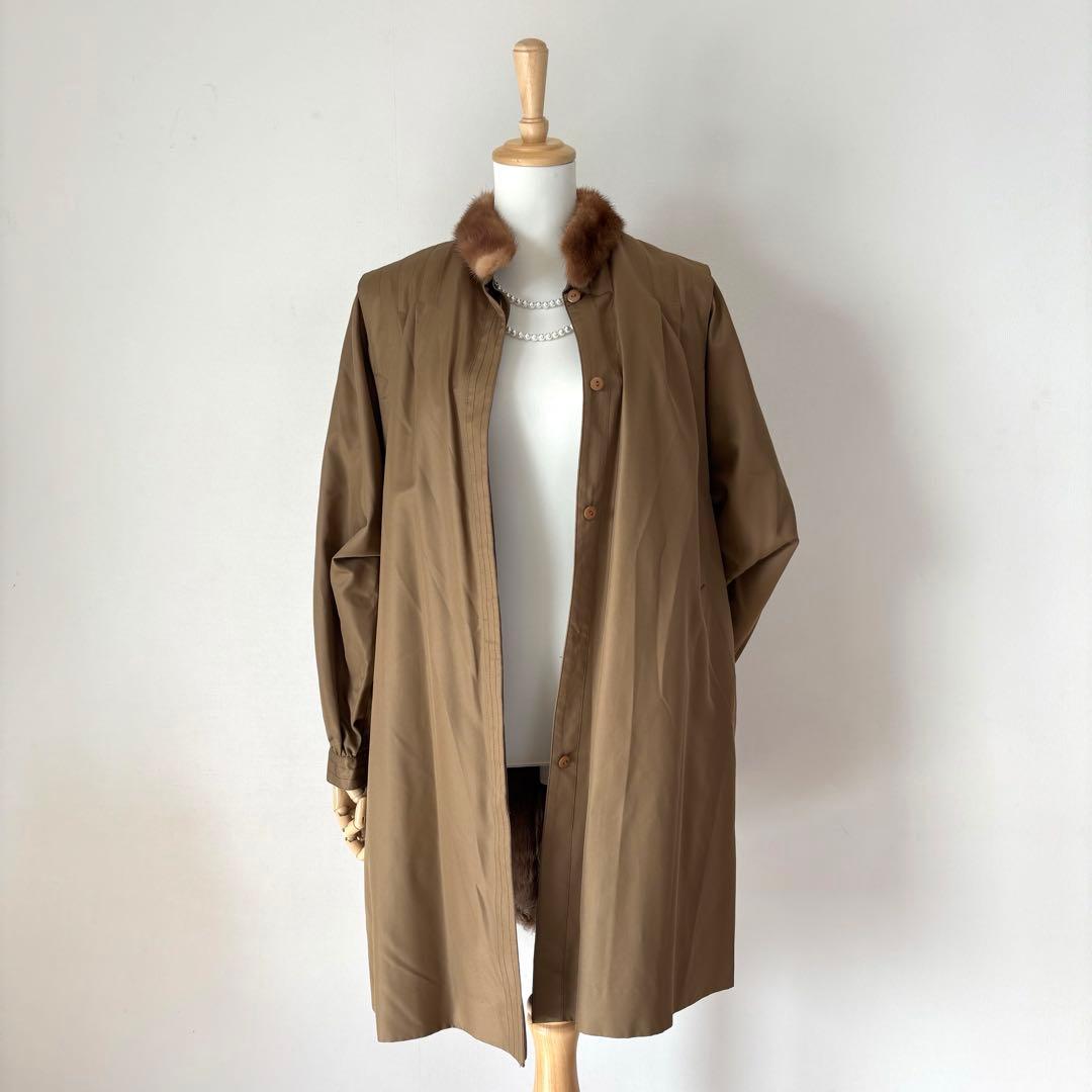【極美品】Kanebo シルク100％　リアルファー付きコート　Lサイズ
