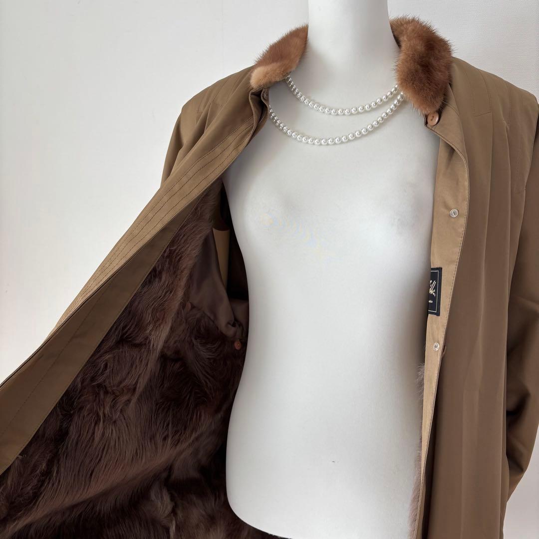 【極美品】Kanebo シルク100％　リアルファー付きコート　Lサイズ