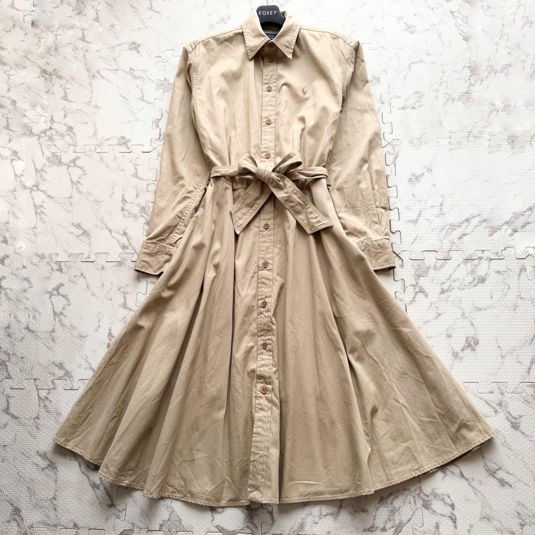 近年モデル✨ ポロラルフローレン シャツワンピース ロング丈 ロゴ刺繍 ML相当