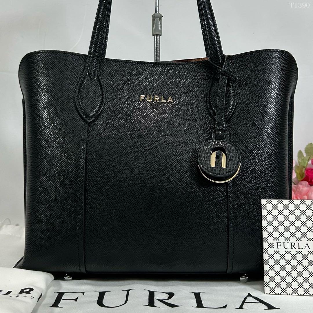 【未使用級/保存袋付】フルラ ヴィットリア トートバッグ レザー チャーム 黒